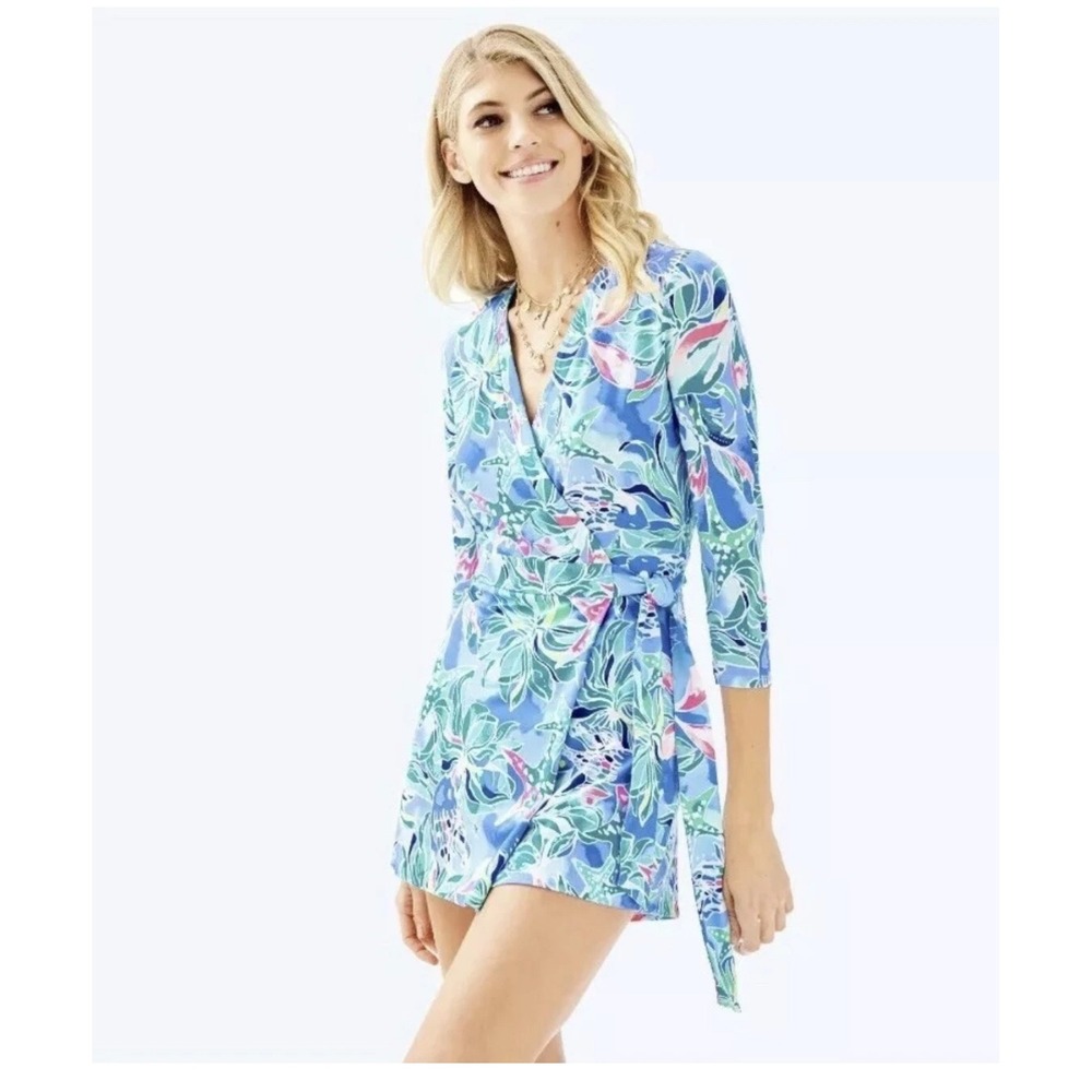 NEW Lilly Pulitzer Karlie Wrap Romper Dress Pop Up Got Your Back Sz XS Spandex